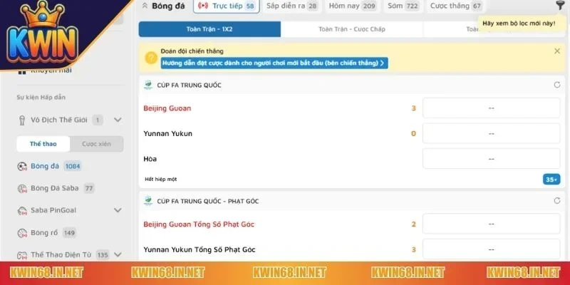 Thế giới cược đa dạng tại sảnh thể thao Kwin